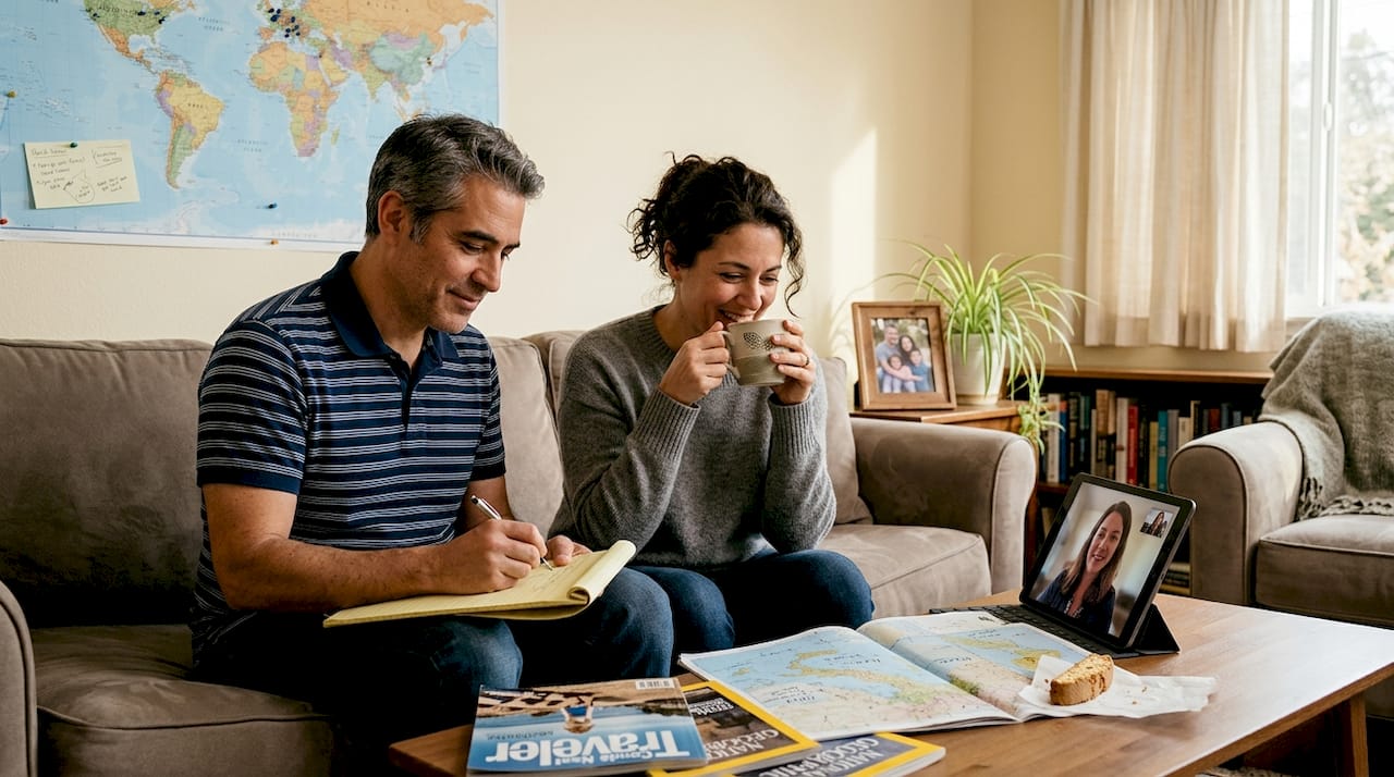 Couple on video call with travel planner