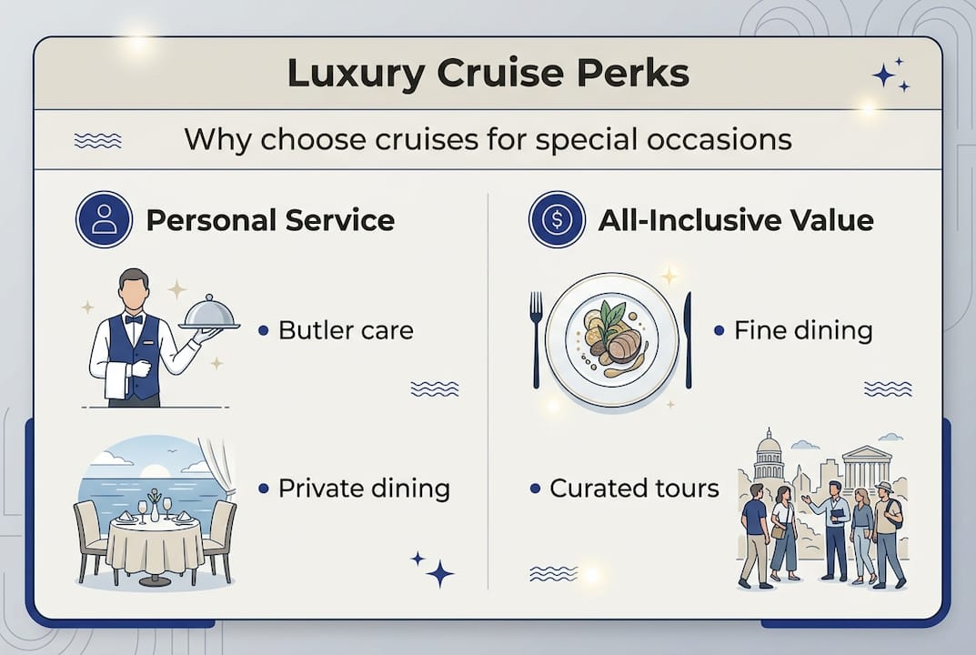 Infographic highlighting luxury cruise celebration benefits