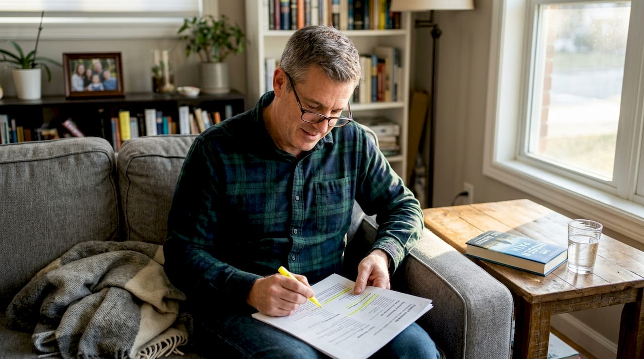 Man reviewing customized travel itinerary at home