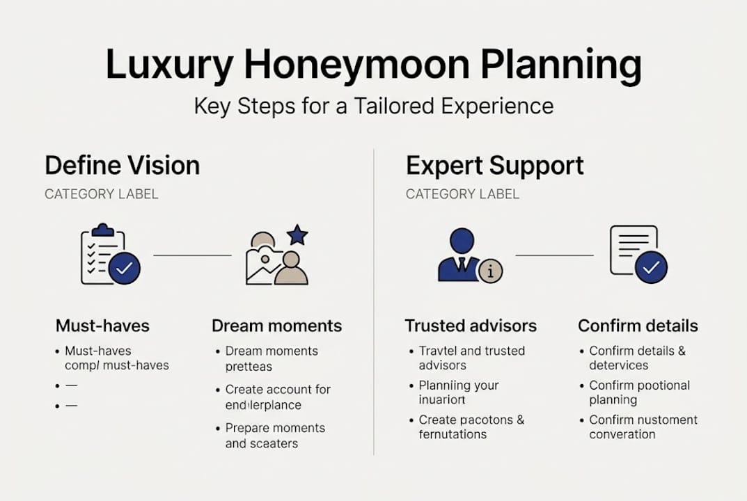 Infographic outlining luxury honeymoon planning steps