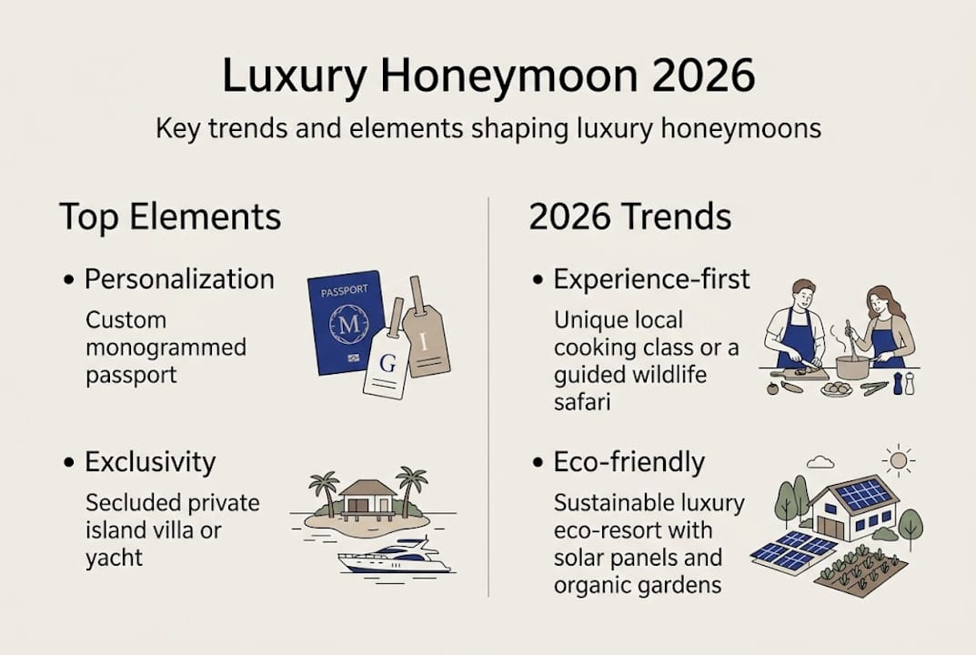 Infographic of luxury honeymoon key trends 2026