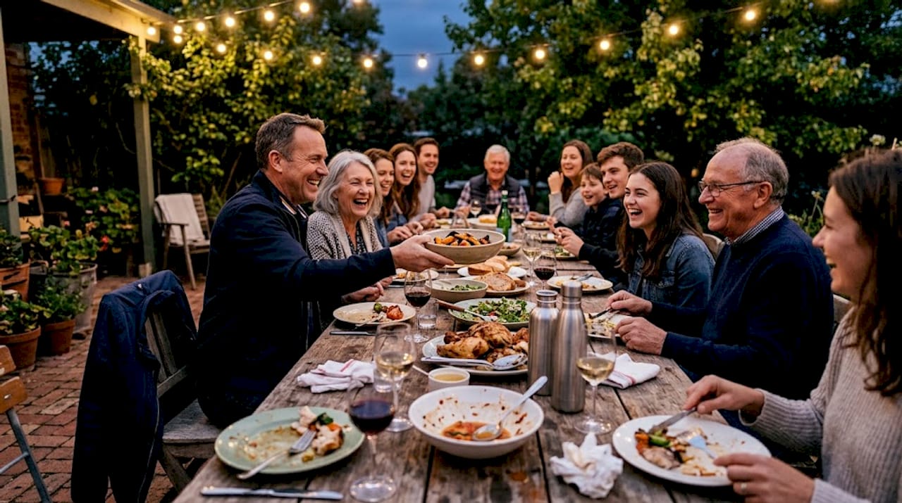 Outdoor dinner with multigenerational group