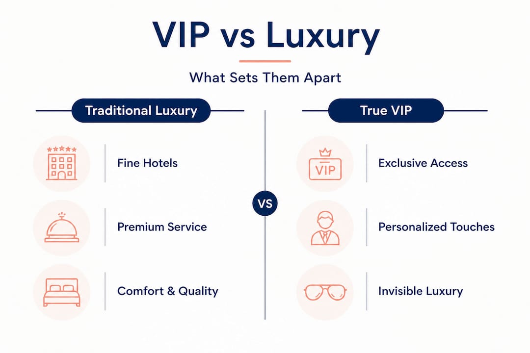 Infographic comparing VIP to luxury travel features