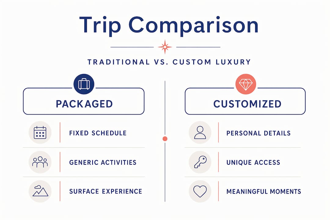 Infographic comparing packaged and customized luxury trips