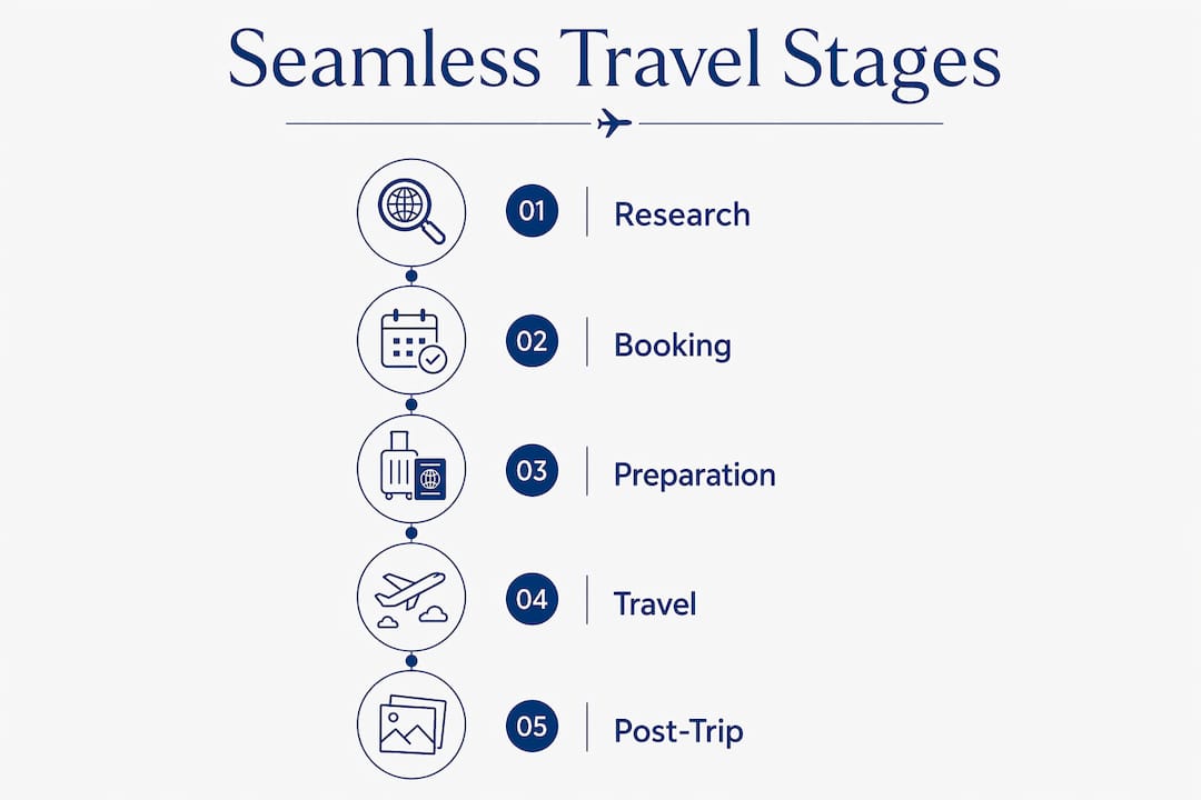 Infographic illustrating stages of seamless travel planning