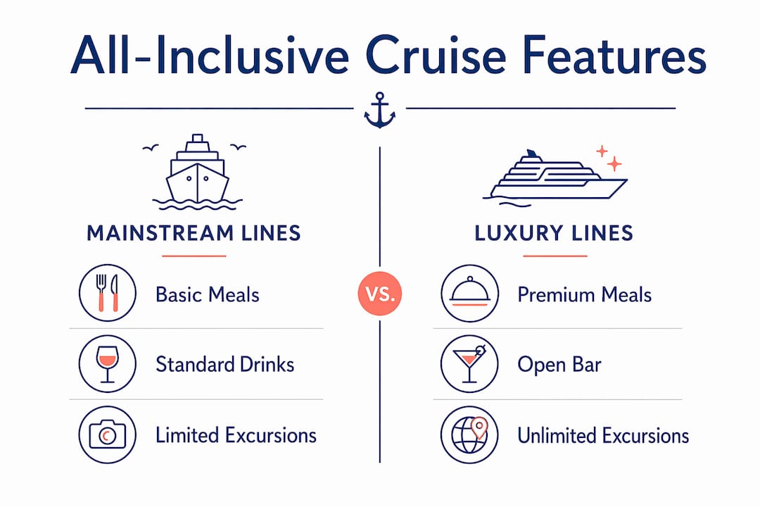 Infographic comparing mainstream vs luxury all-inclusive cruises