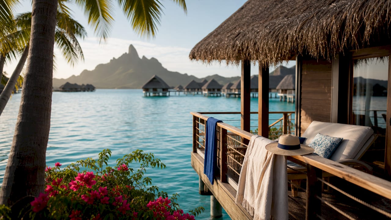 Overwater bungalow at tropical beach resort