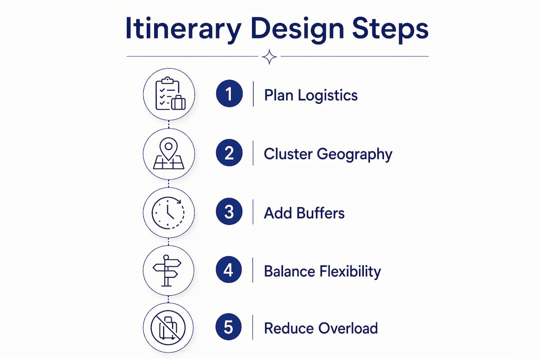 Infographic illustrating key steps in travel itinerary design