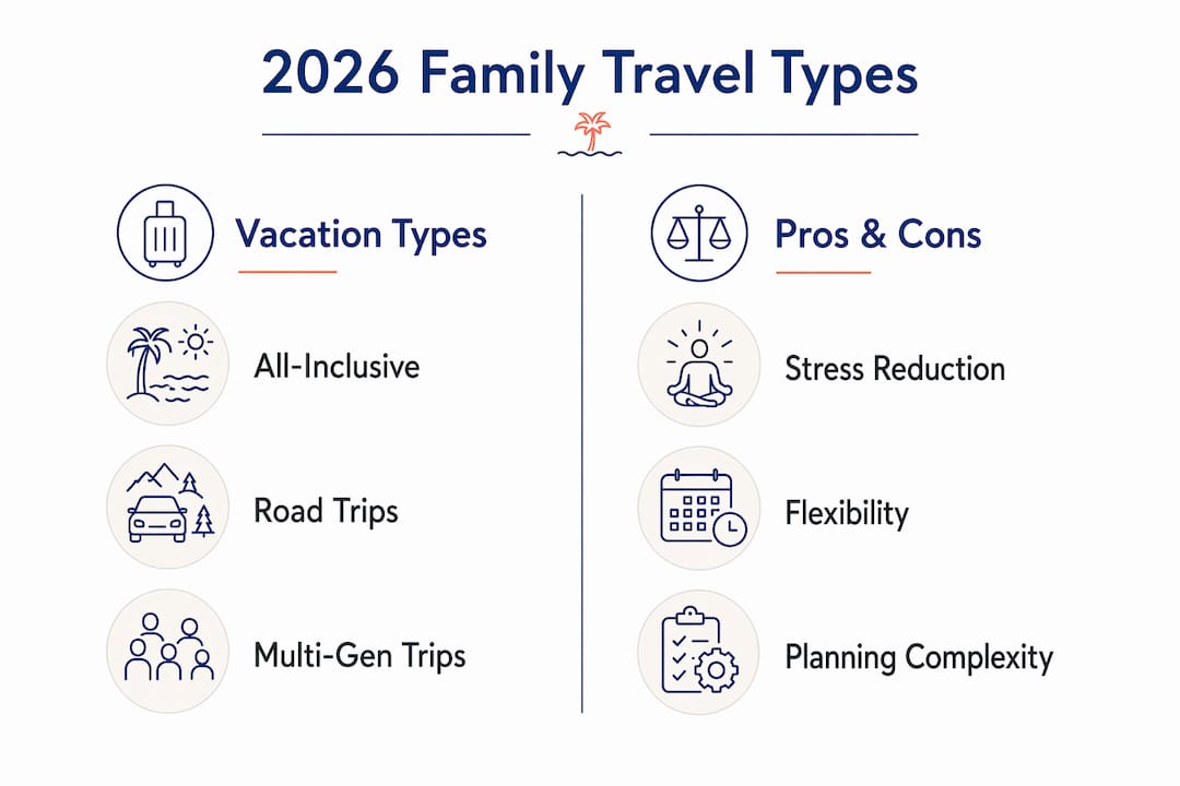 Infographic comparing family travel types and key advantages
