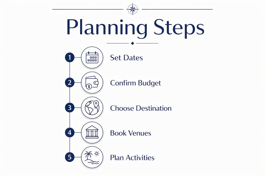 Infographic illustrating group journey planning steps