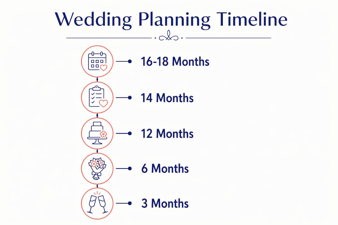 Infographic illustrating destination wedding planning timeline steps