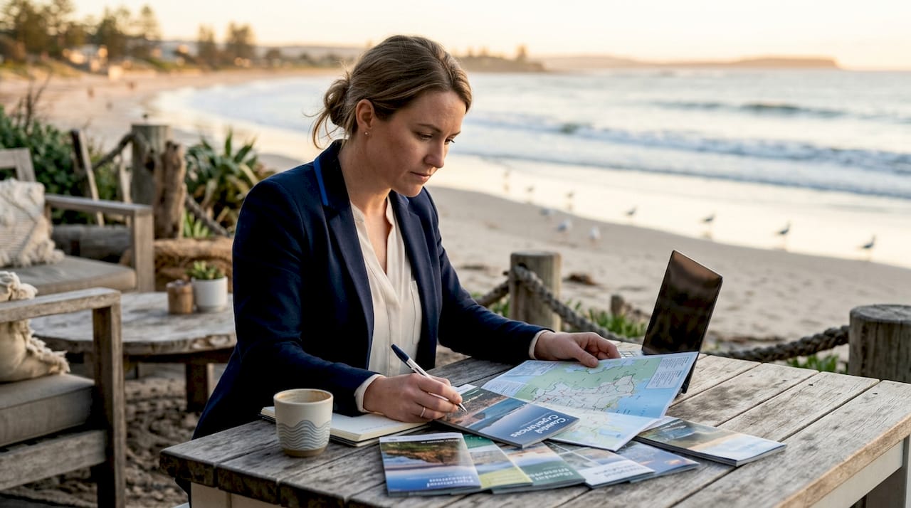 Tourism manager reviewing marketing materials