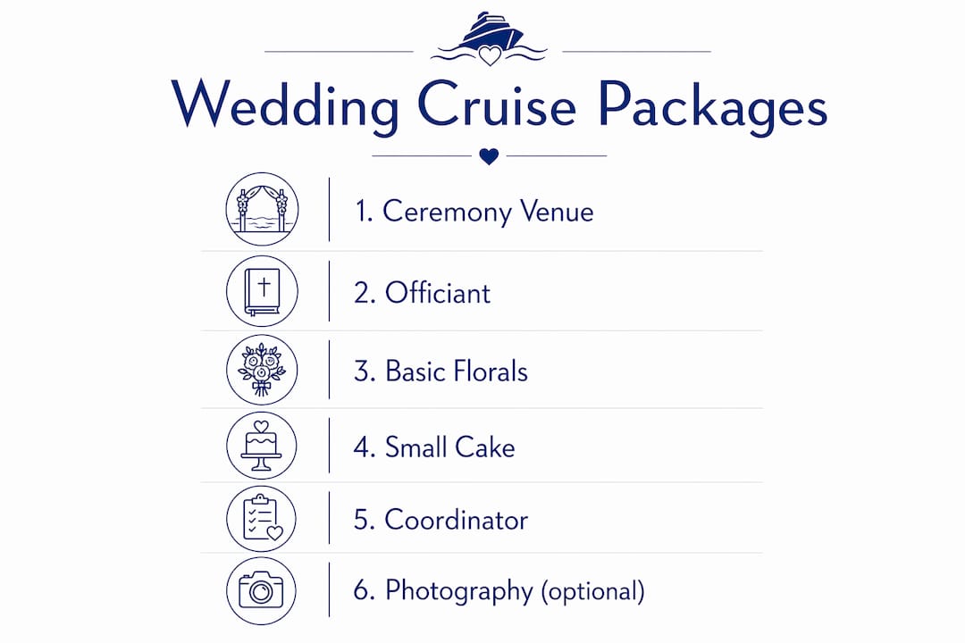 Infographic showing typical wedding cruise package features