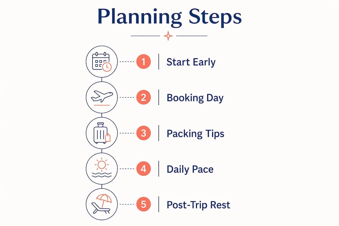 Infographic showing family vacation planning steps