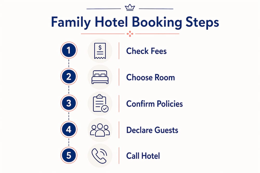Infographic showing steps for booking family-friendly hotels