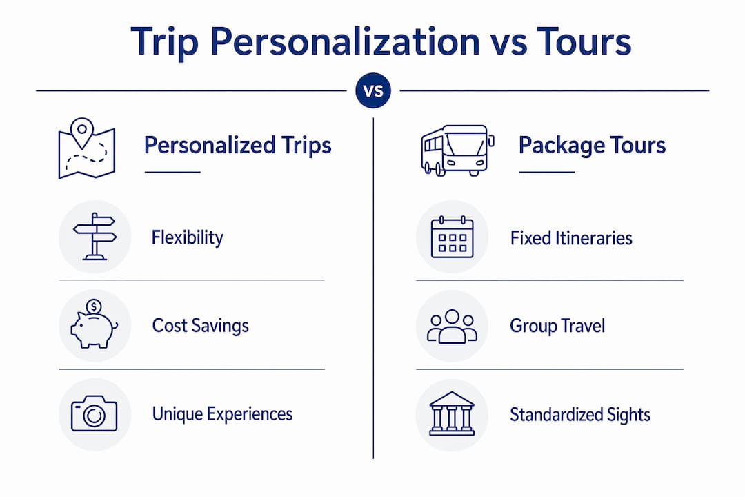 Infographic comparing personalized trips and package tours