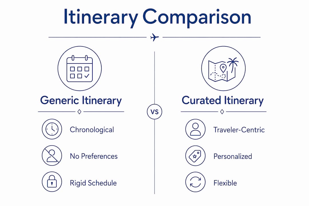 Infographic comparing curated and generic itineraries