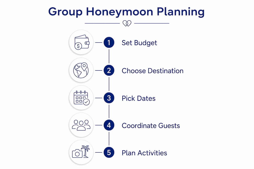 Infographic showing group honeymoon planning steps