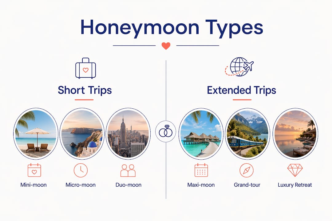 Infographic comparing honeymoon travel types