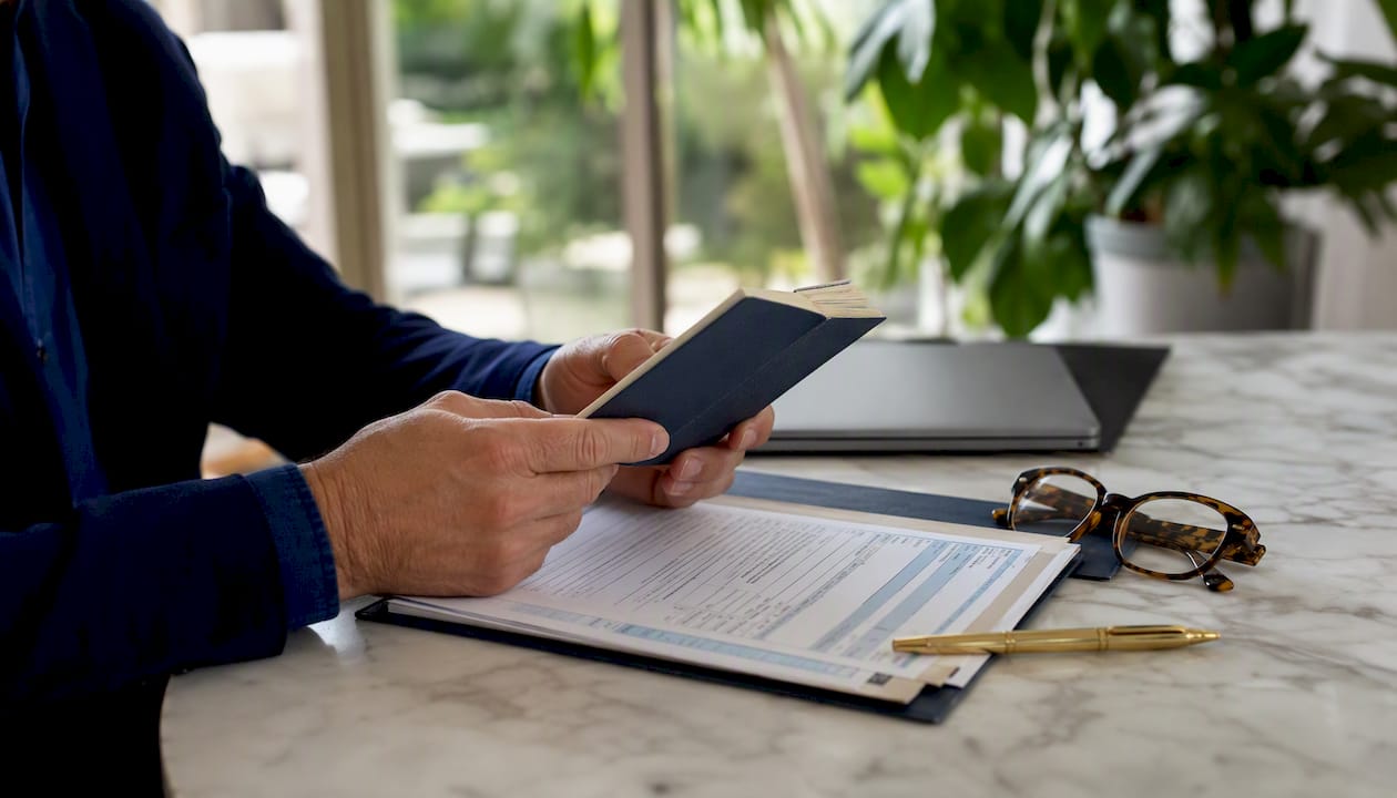 Hands preparing passport and travel documents