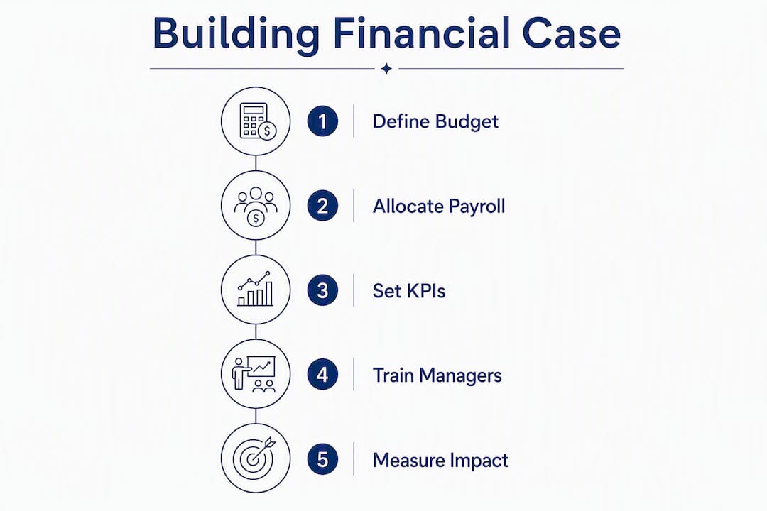 Infographic illustrating steps to build financial case for rewards