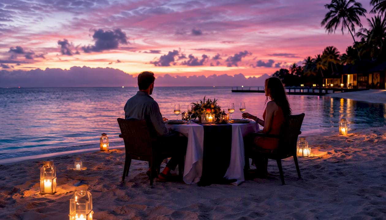 Private sandbank dinner surrounded by ocean