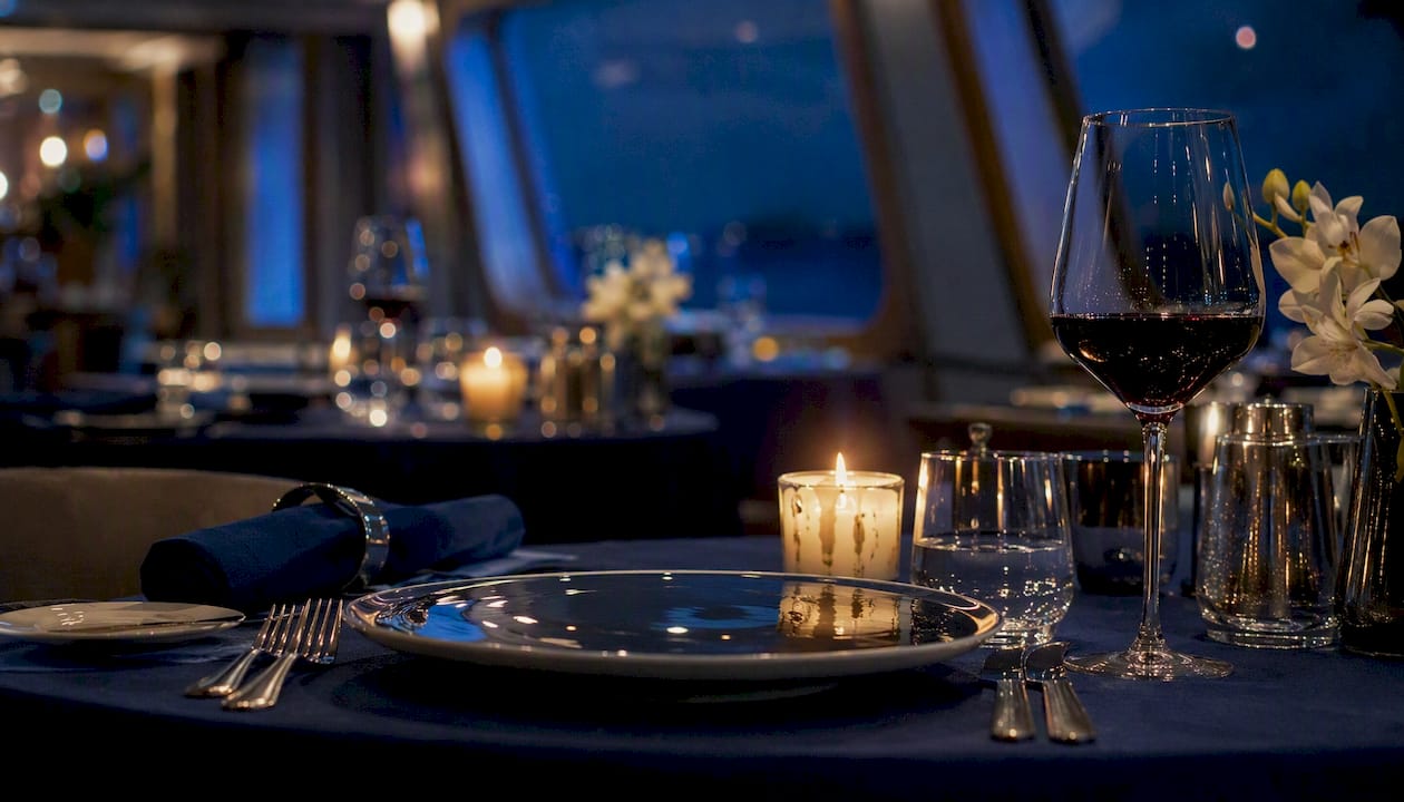 Specialty dining setup in cruise suite restaurant