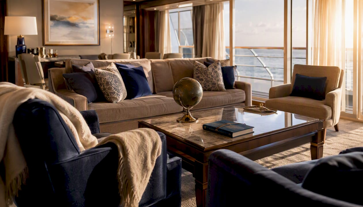 Spacious cruise suite living area