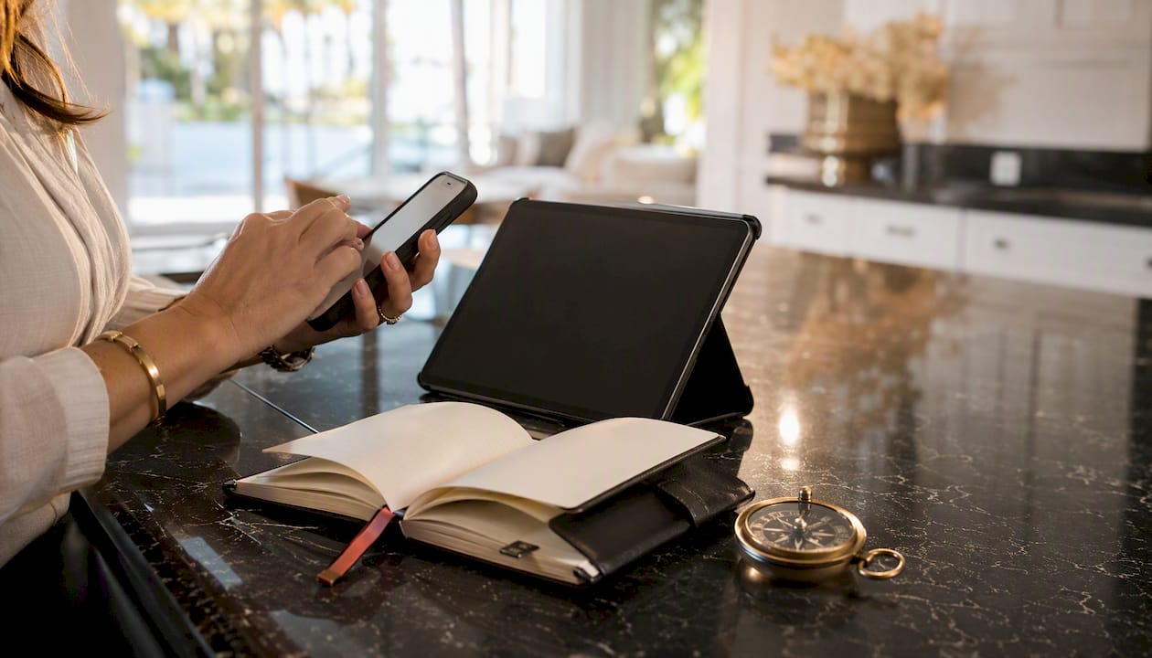 Travel advisor hands coordinating cruise itinerary details