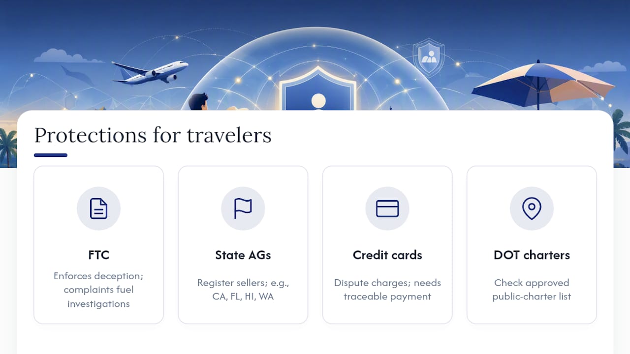 Travel scam protection routes diagram