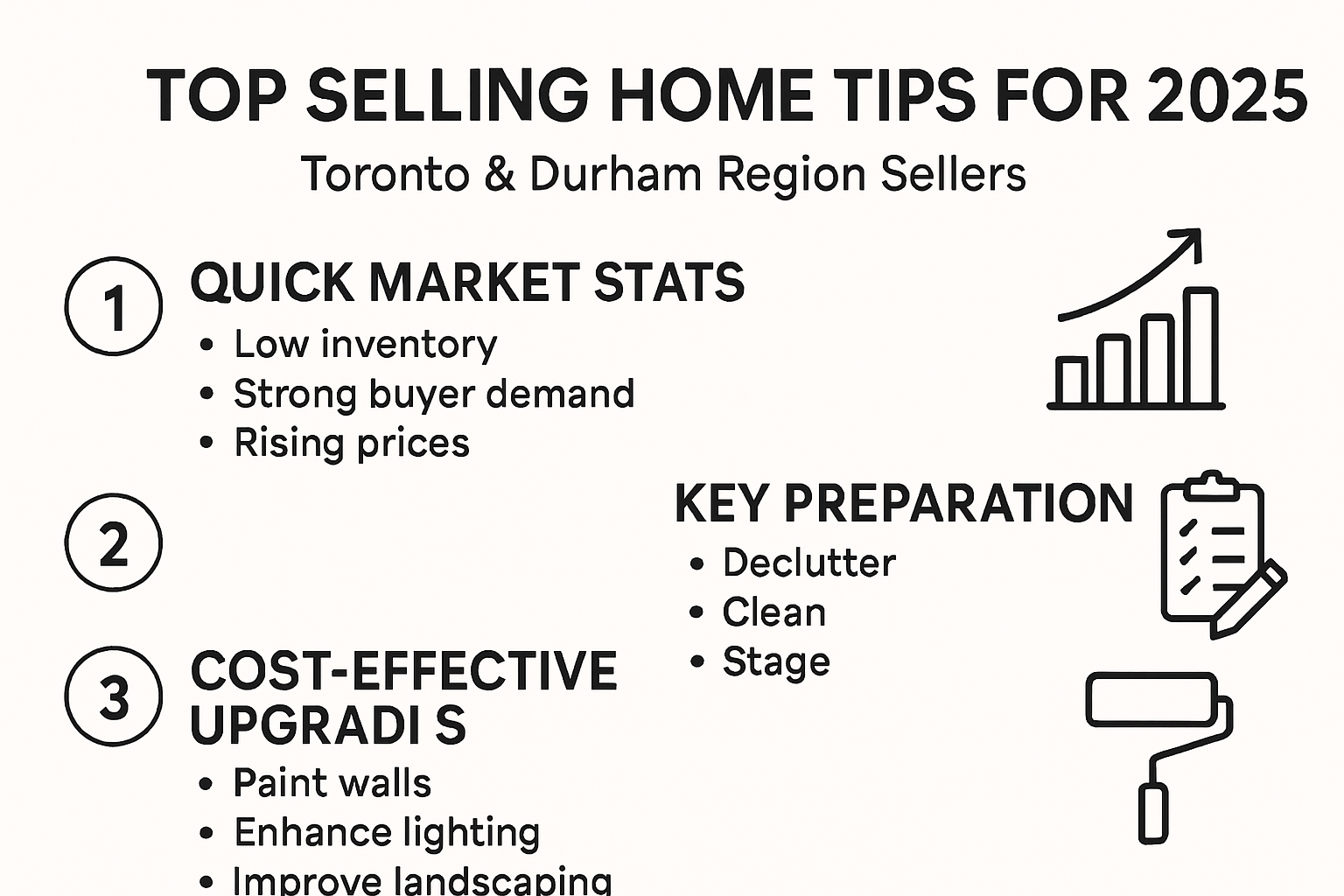 Infographic showing key selling home tips for 2025