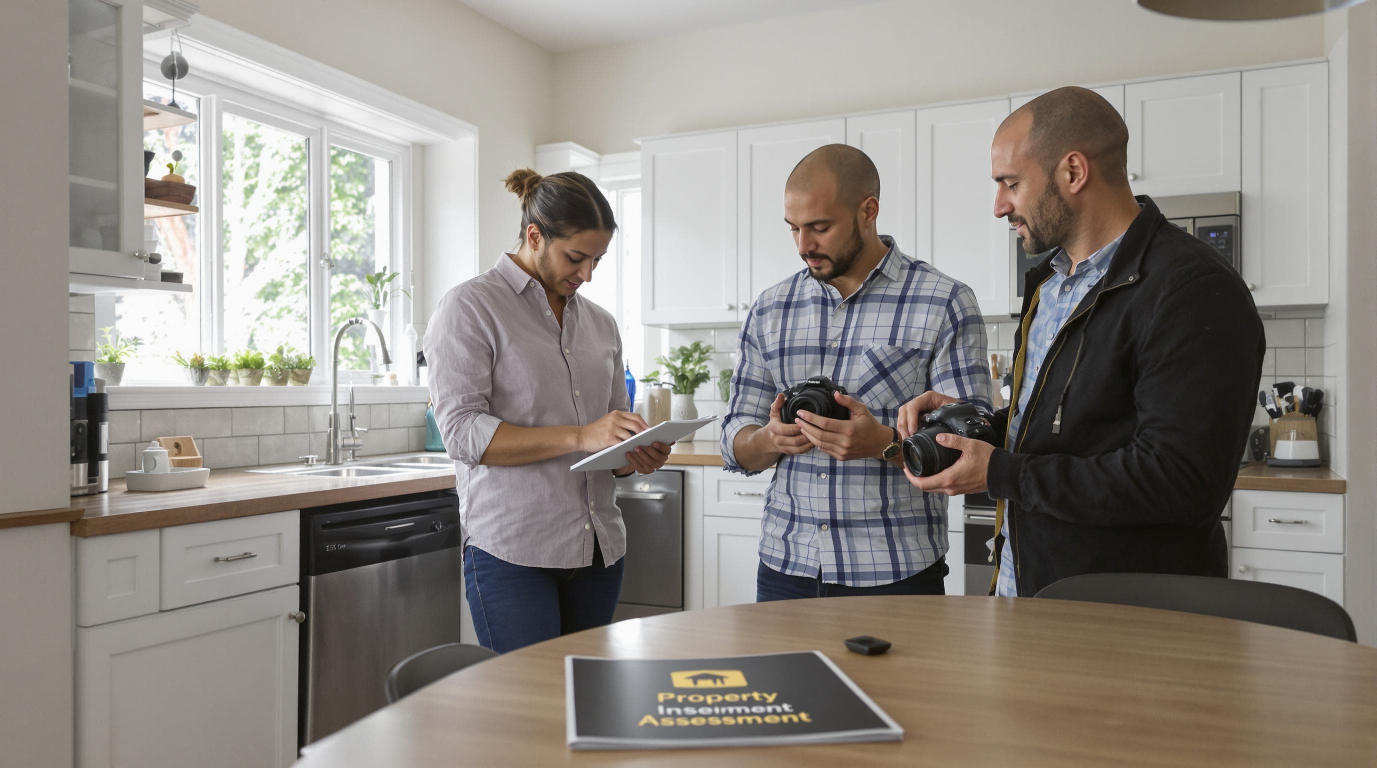 Buyers inspecting damaged home kitchen in Toronto during assessment