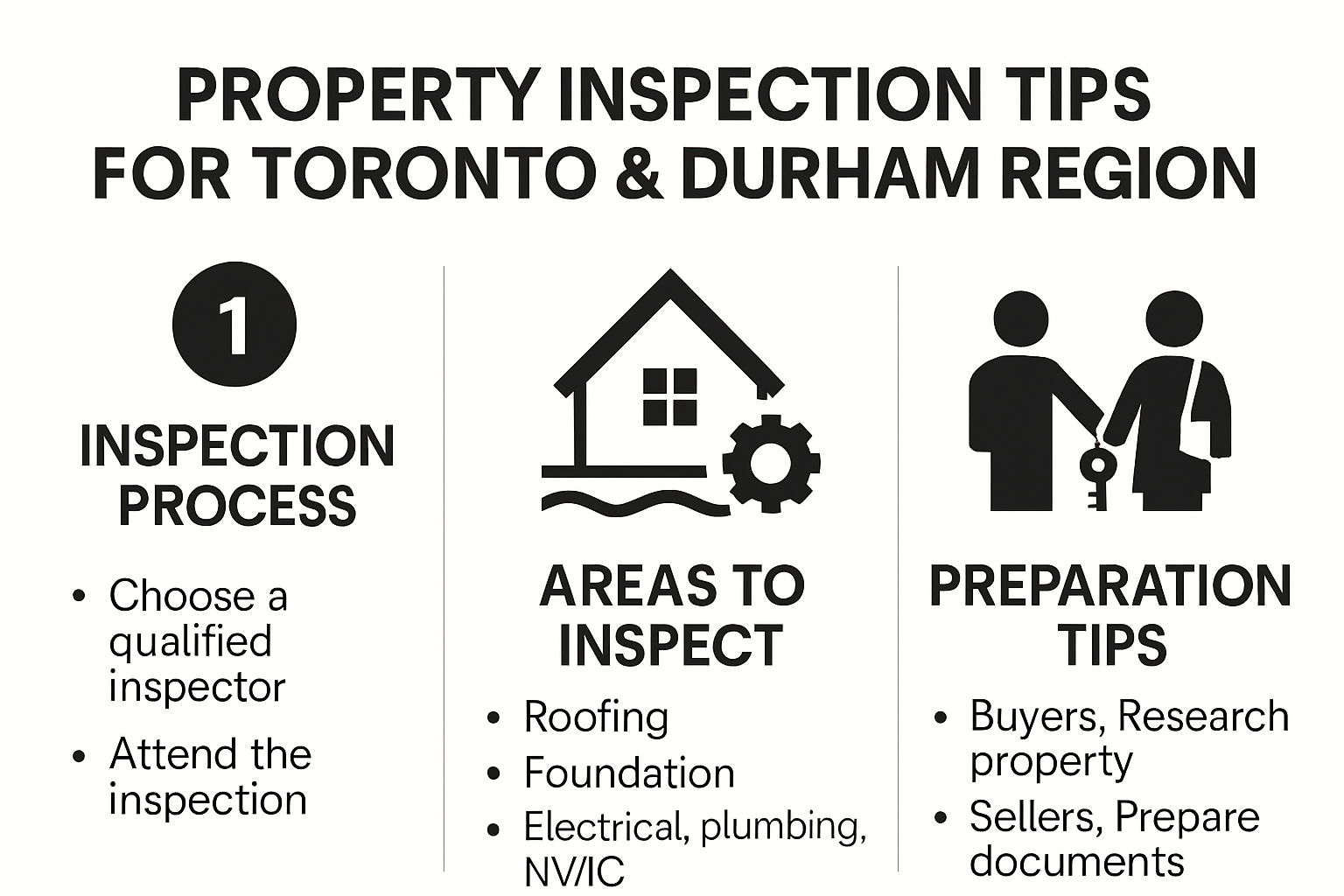 Infographic showing essential property inspection tips steps and checklist.