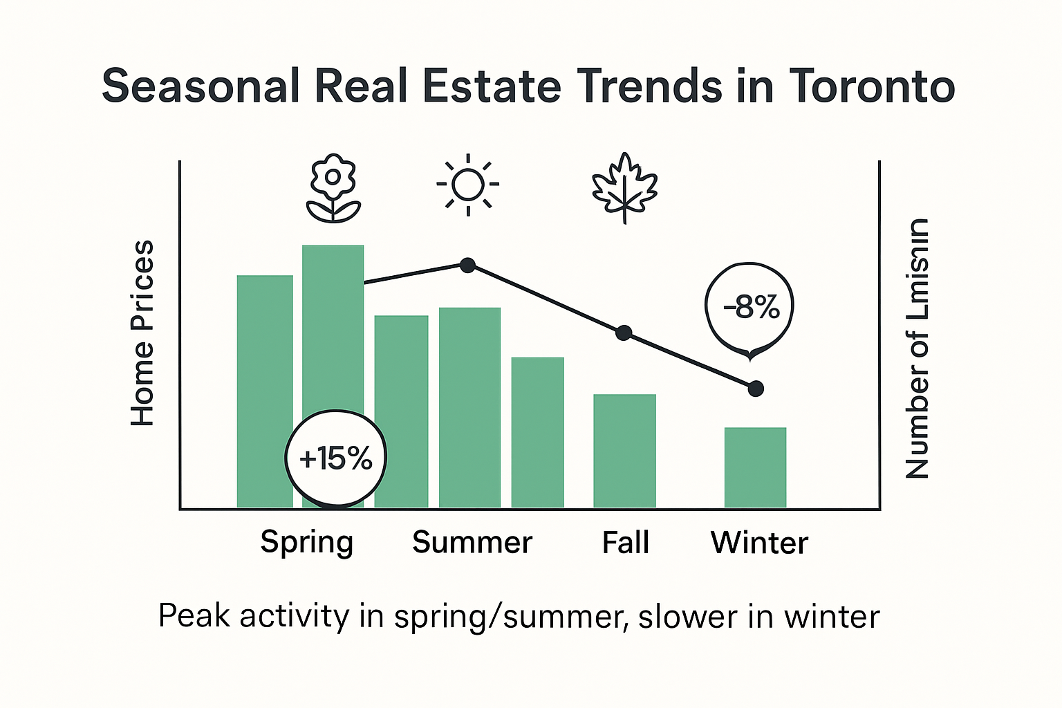 Infographic comparing Toronto home sales and prices by season