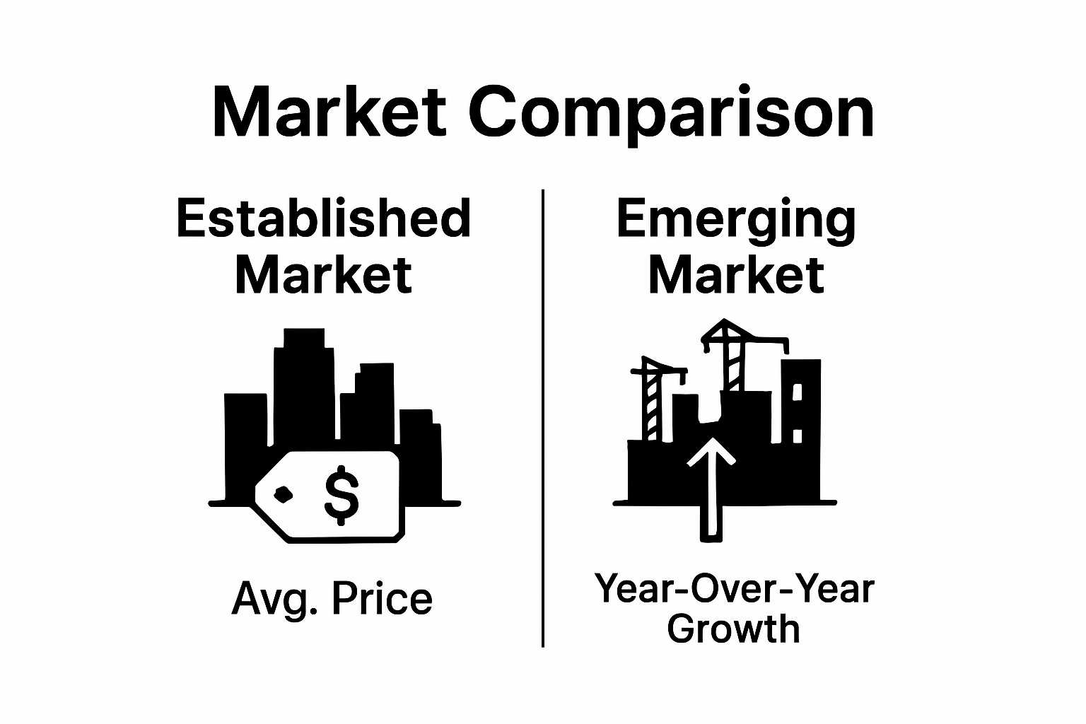 Infographic comparing established and emerging real estate markets key differences.