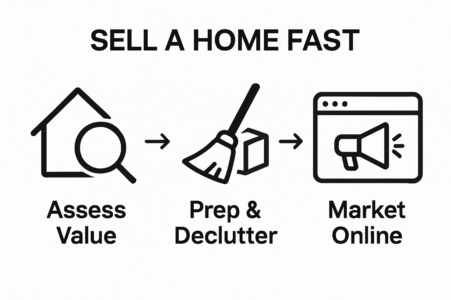 Three-step infographic: assess value, prepare home, market online