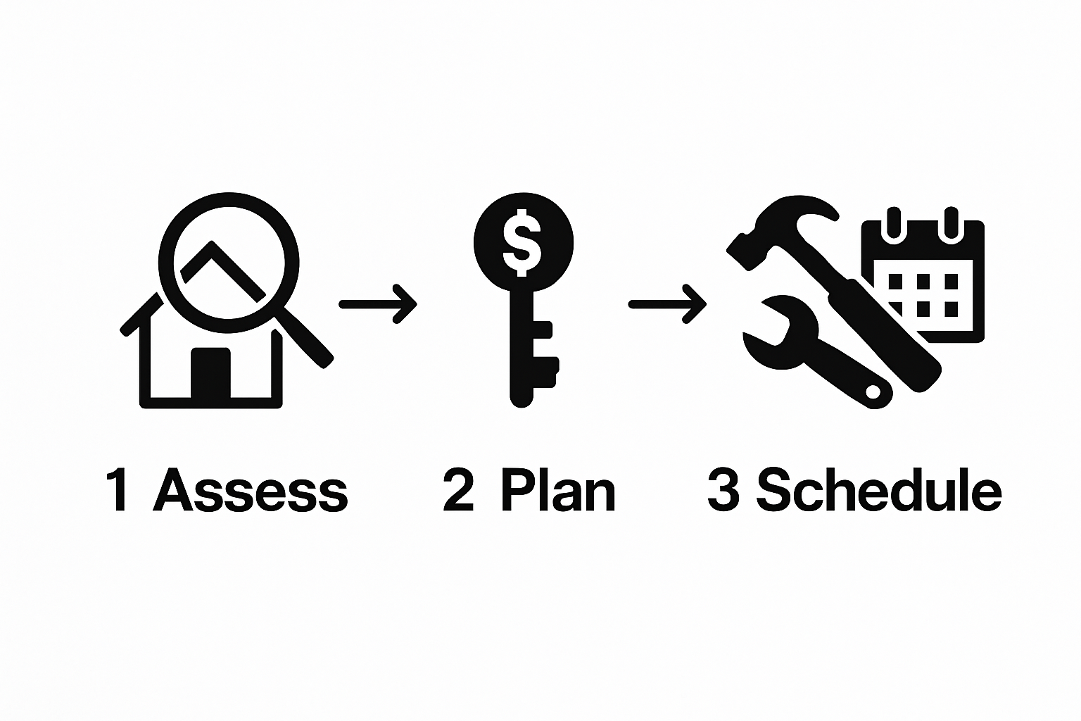 Infographic showing 3 simple home upgrade steps: assess, plan, schedule