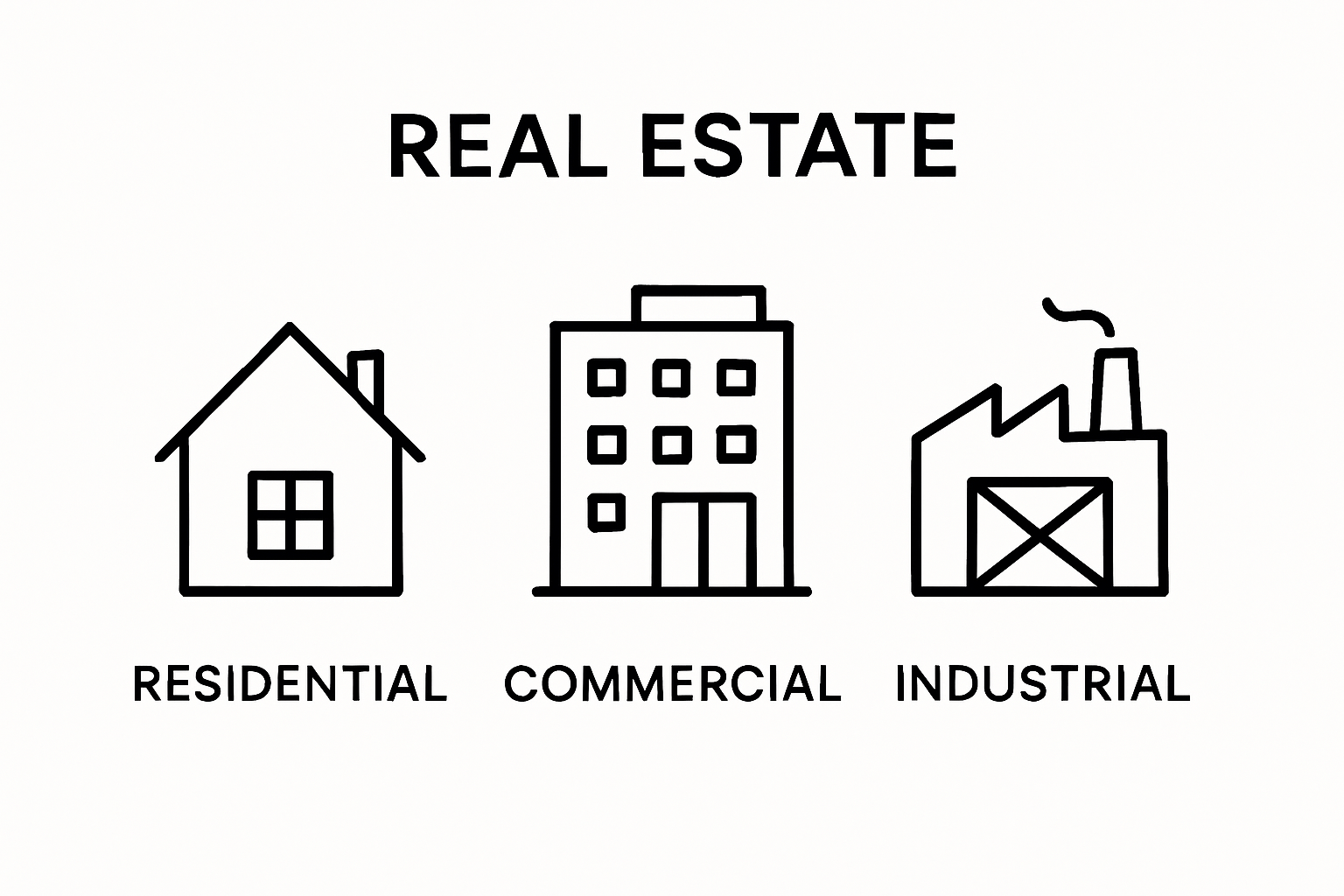 Infographic comparing residential, commercial, and industrial real estate