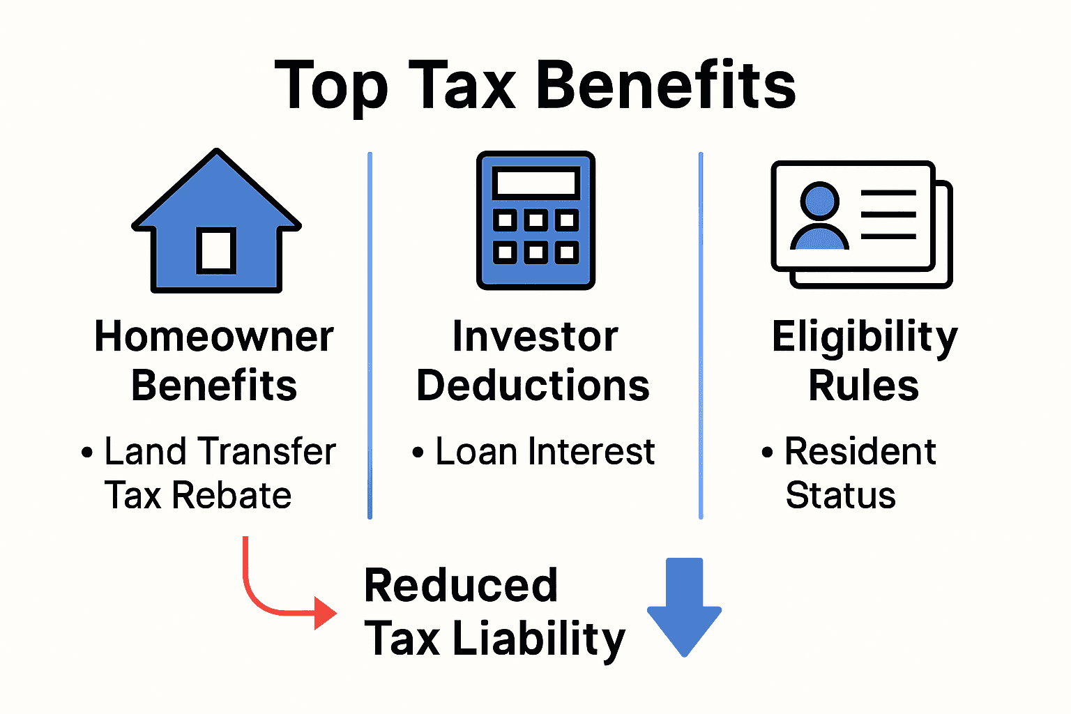 Infographic showing Toronto real estate tax benefits side-by-side for homeowners and investors.