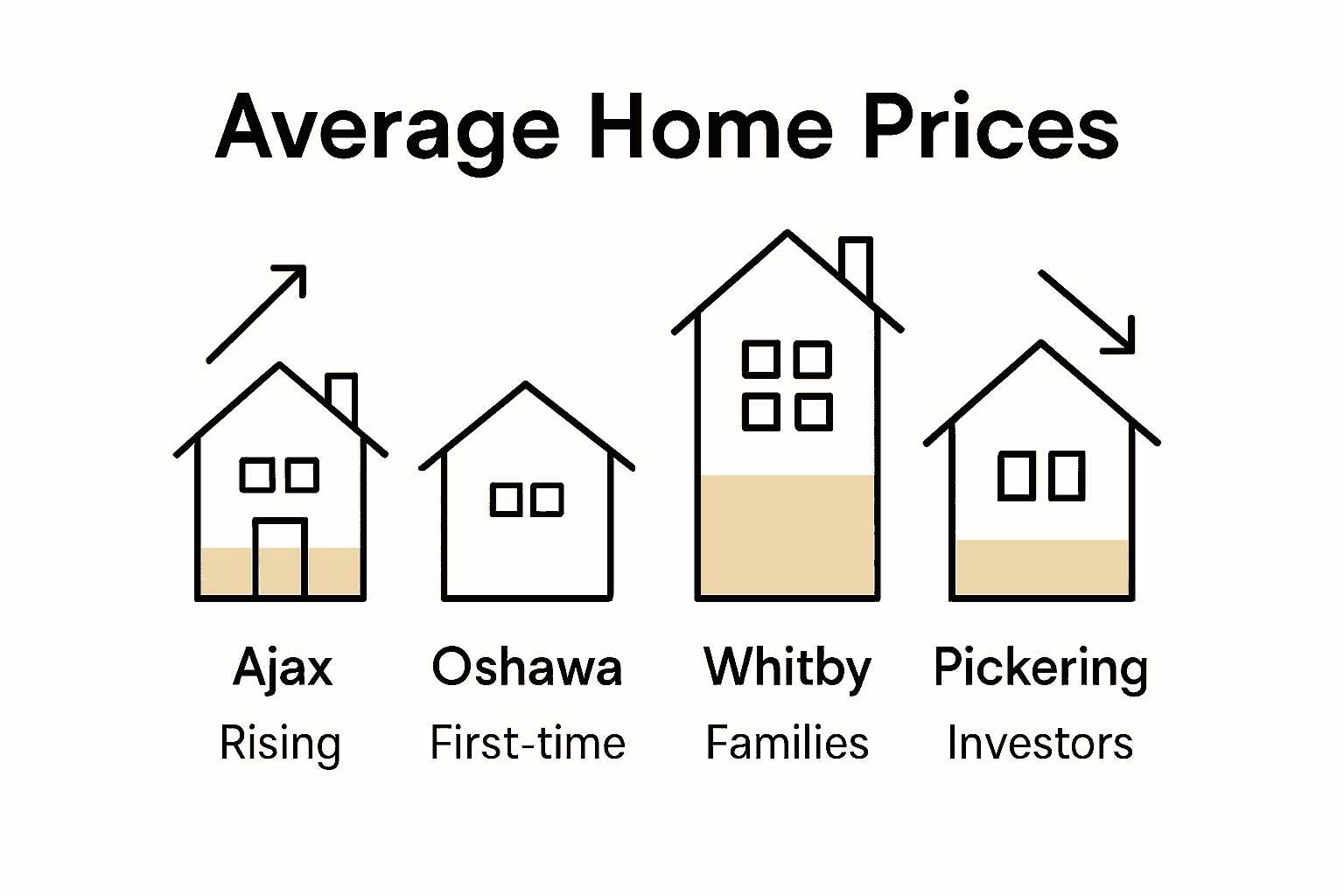 Infographic comparing average home prices in four Durham Region cities