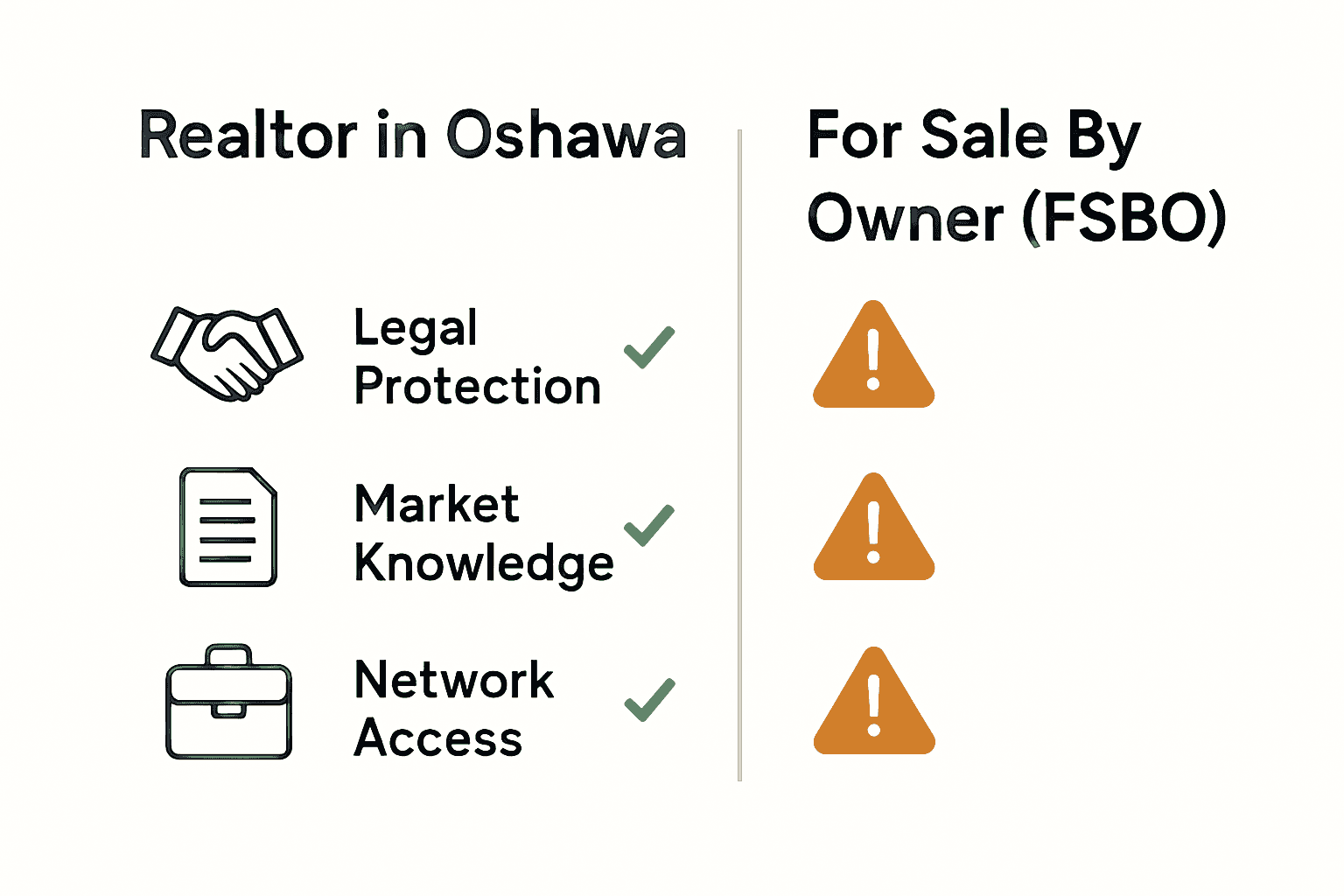 Side-by-side Realtor versus FSBO comparison chart showing advantages and risks.