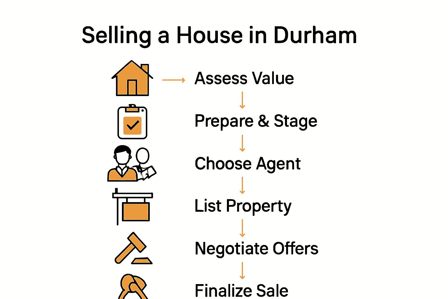 Infographic showing the six steps to selling a house in Durham Region