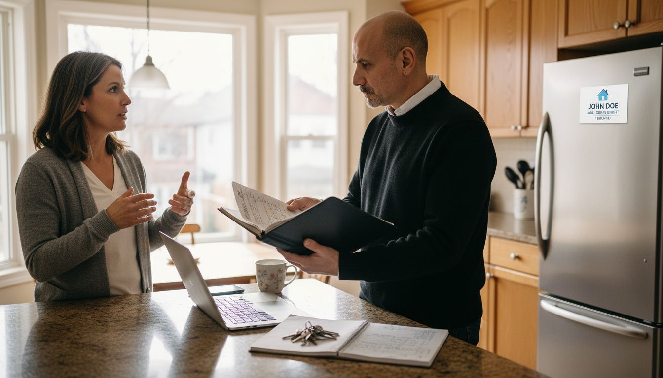 Listing agent advises homeowner in kitchen