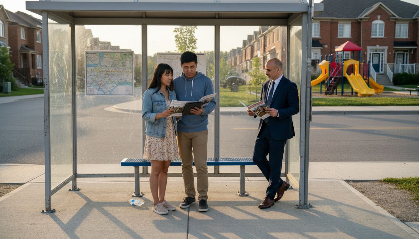 Couple at Durham neighbourhood bus stop