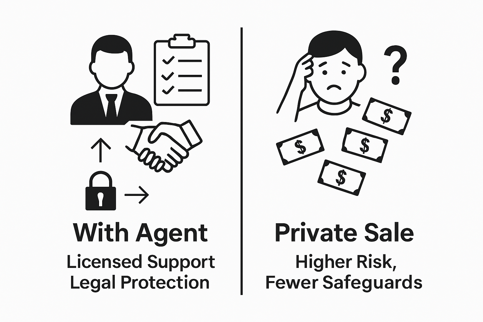 Infographic comparing agent support and private sales