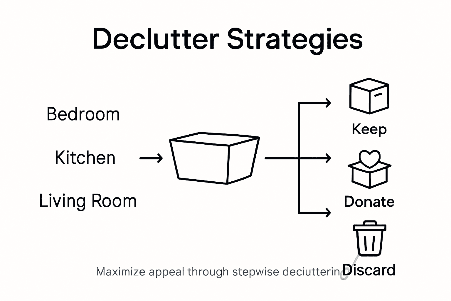 Infographic of decluttering steps and room categories