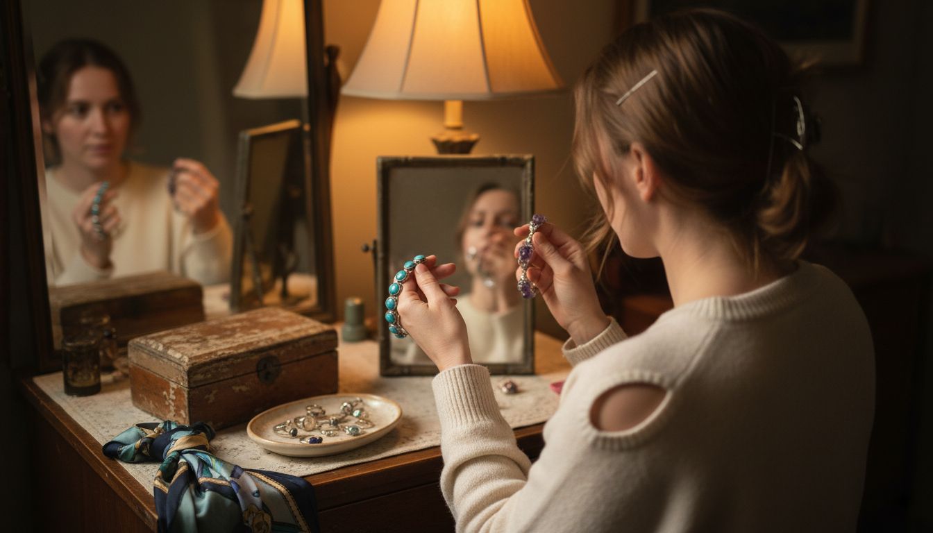 Choosing silver bracelet with outfit