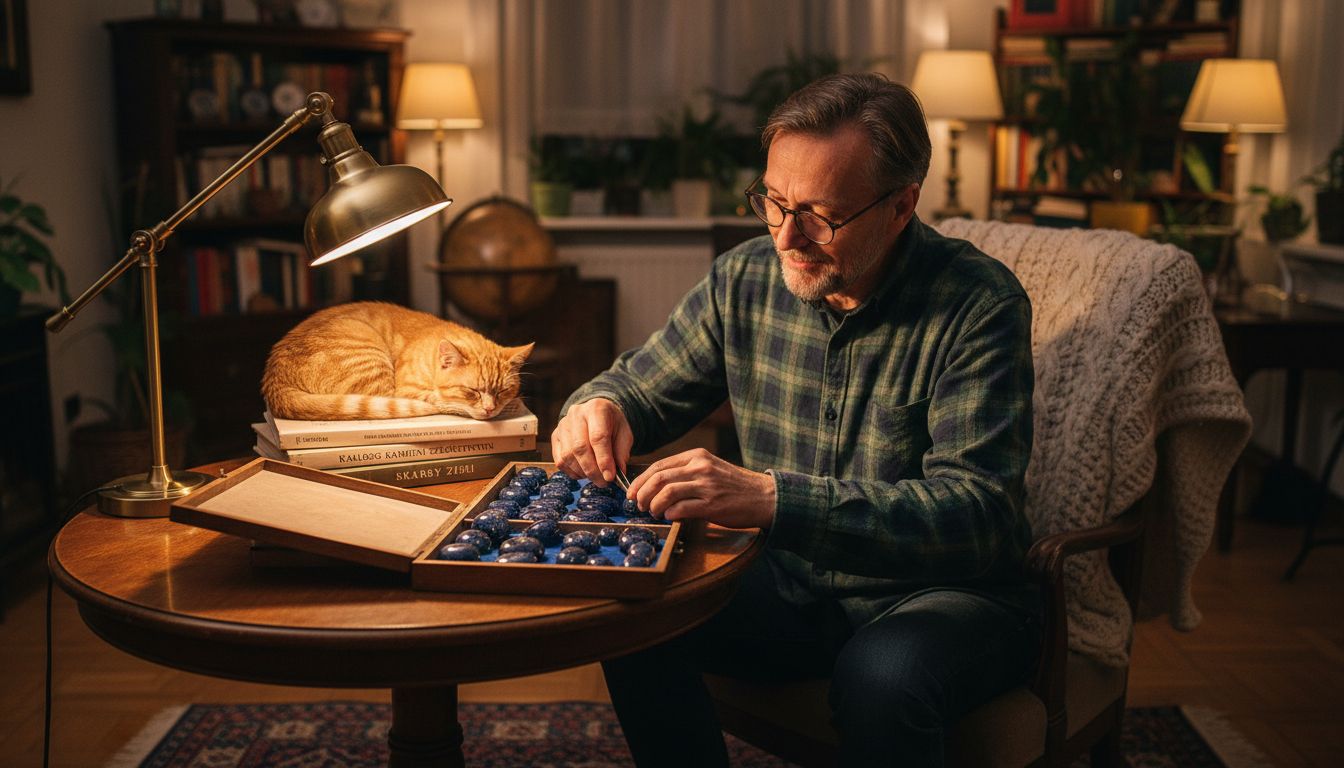 Kolekcjoner biżuterii z uwagą przygląda się kamieniom Nocy Kairu