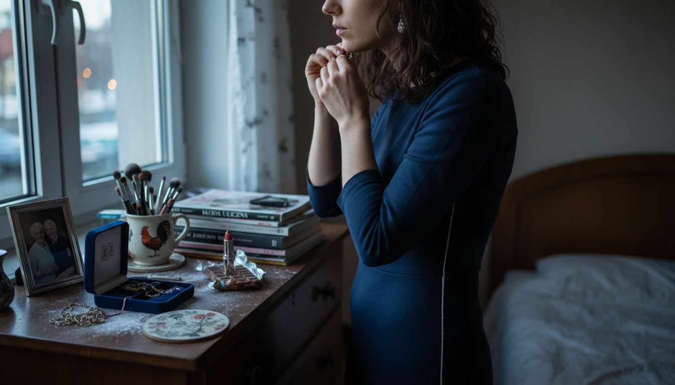 Wkładanie kolczyków z kryształkami tuż przed wielkim balem