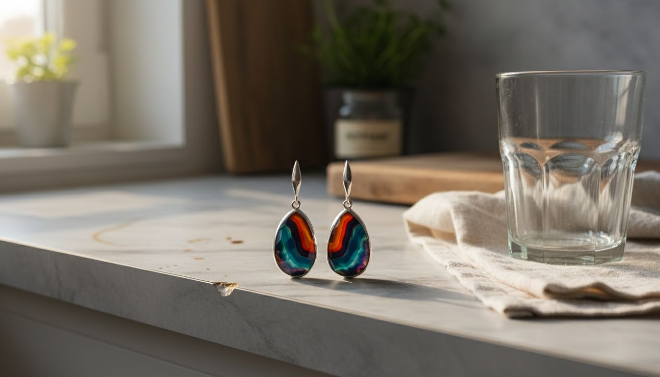 Zbliżenie na srebrne kolczyki z agatami